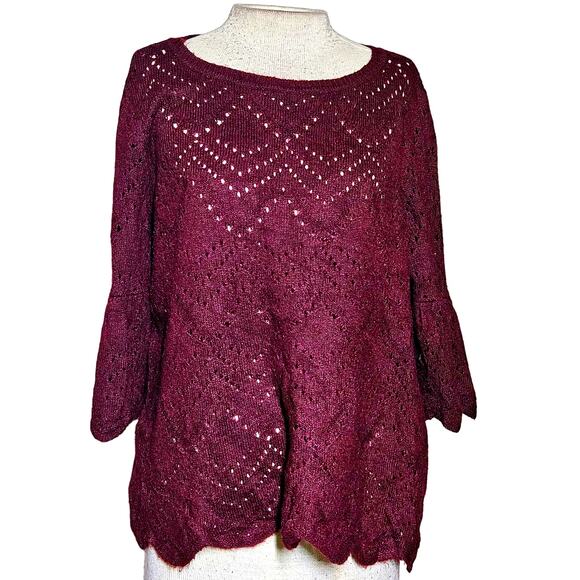 Burgundy Open Kint Sweater Size Large - Picture 1 of 3